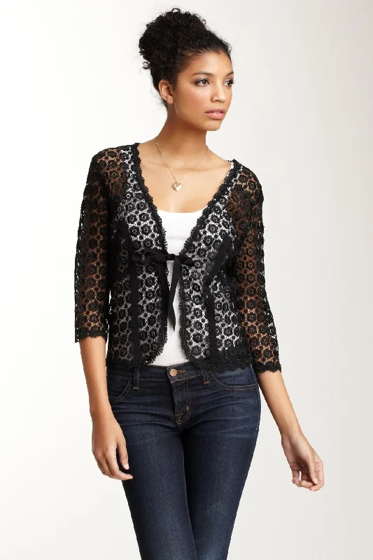 Guipure Lace Tie Jacket - Black