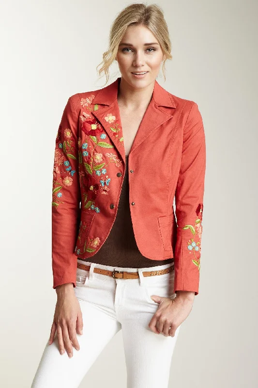 Hand Embroidered Brushed Twill Blazer - Melon