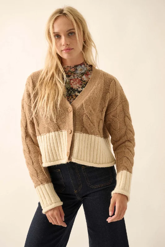 Here We Go Colorblock Cable Knit Cardigan