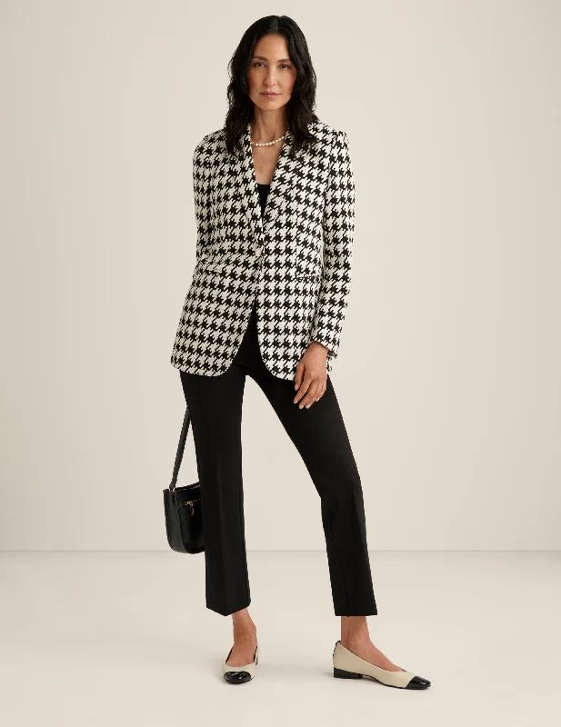 Houndstooth One Button Notch Collar Jacket