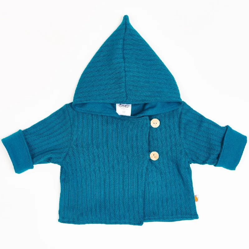 Reversible baby jacket ""Rib knit Petrol/Jacquard Petrol""