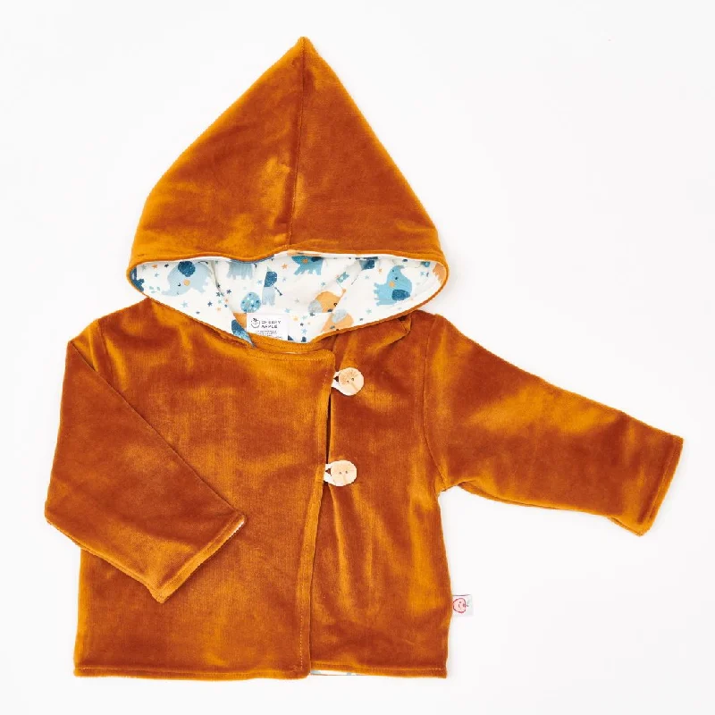 Organic reversible jacket ""Nicki Caramel | Baby Elephant"" - 98% organic cotton, 2% elastane