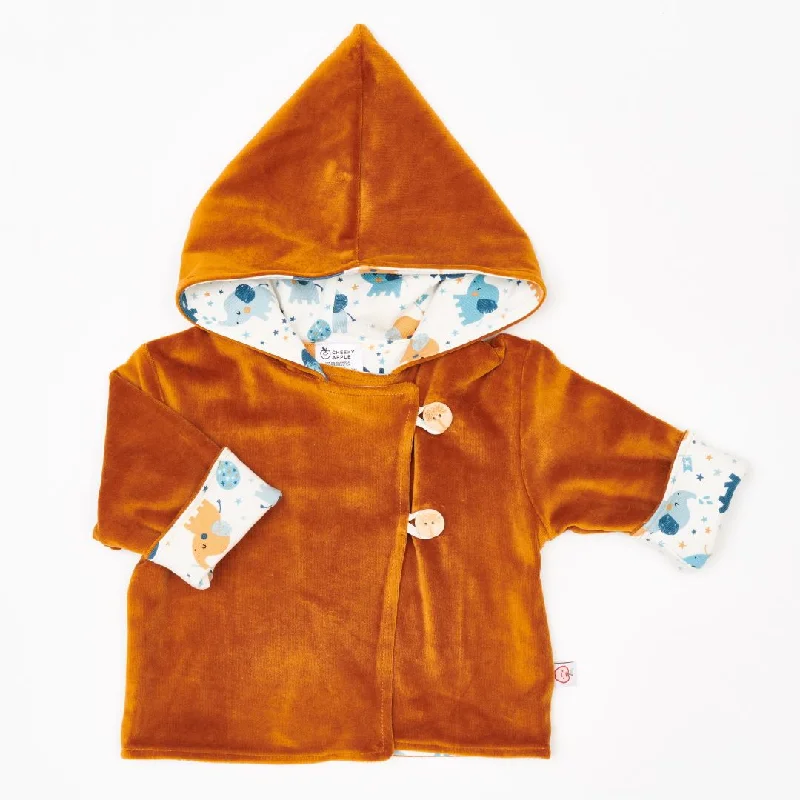 Organic reversible jacket ""Nicki Caramel | Baby Elephant"" - 98% organic cotton, 2% elastane