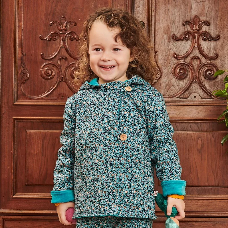 Organic reversible jacket ""Missy Flower | Nicki Pagoda Blue"" - 98% organic cotton, 2% elastane