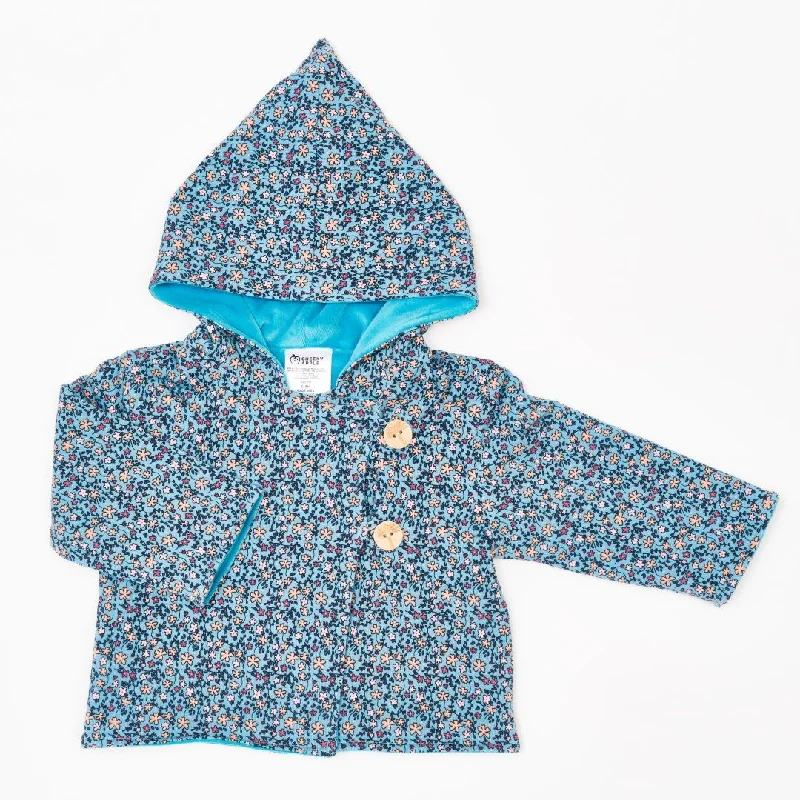 Organic reversible jacket ""Missy Flower | Nicki Pagoda Blue"" - 98% organic cotton, 2% elastane