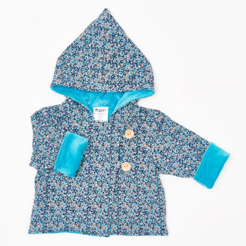 Organic reversible jacket ""Missy Flower | Nicki Pagoda Blue"" - 98% organic cotton, 2% elastane