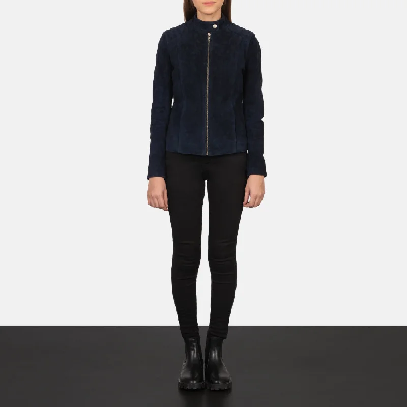 Kelsee Navy Blue Suede Biker Jacket