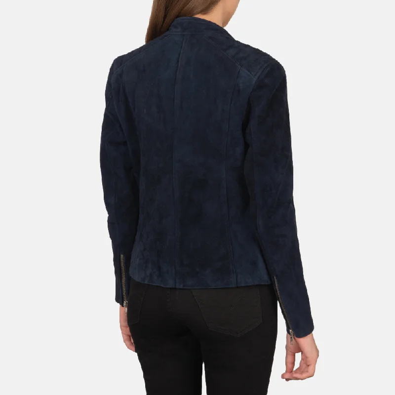 Kelsee Navy Blue Suede Biker Jacket