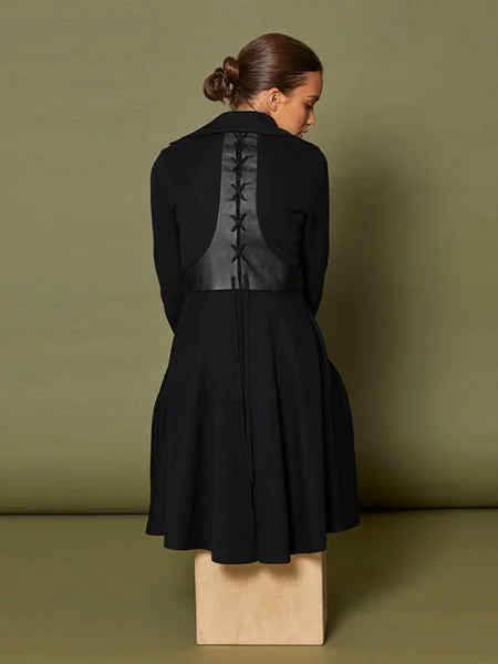 Knit Coat with Leather ""T"" Lace Up Back Detail