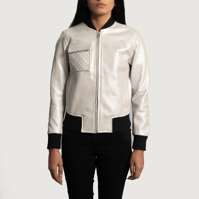 Lana Silver Leather Bomber Jacket