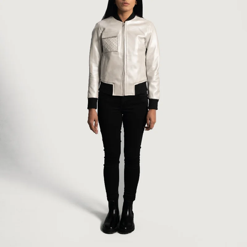 Lana Silver Leather Bomber Jacket