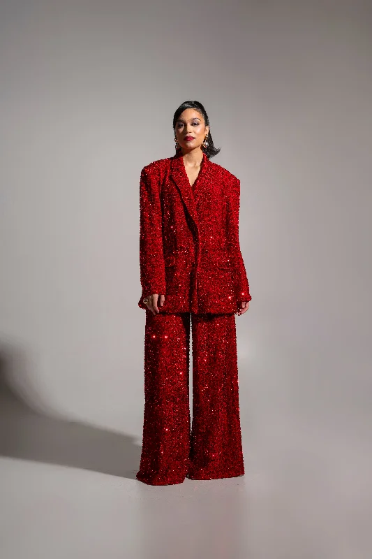 LIZA Sequin Blazer in RUBY