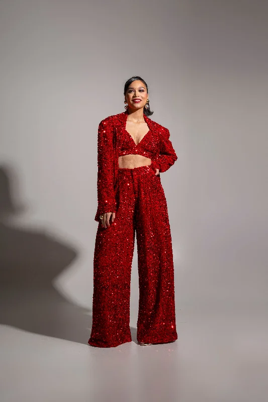 LIZA Sequin Blazer in RUBY