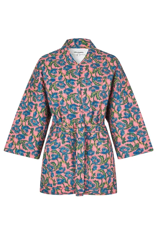 Lollys - Floral Kimono Jacket  - Pink Blue Floral