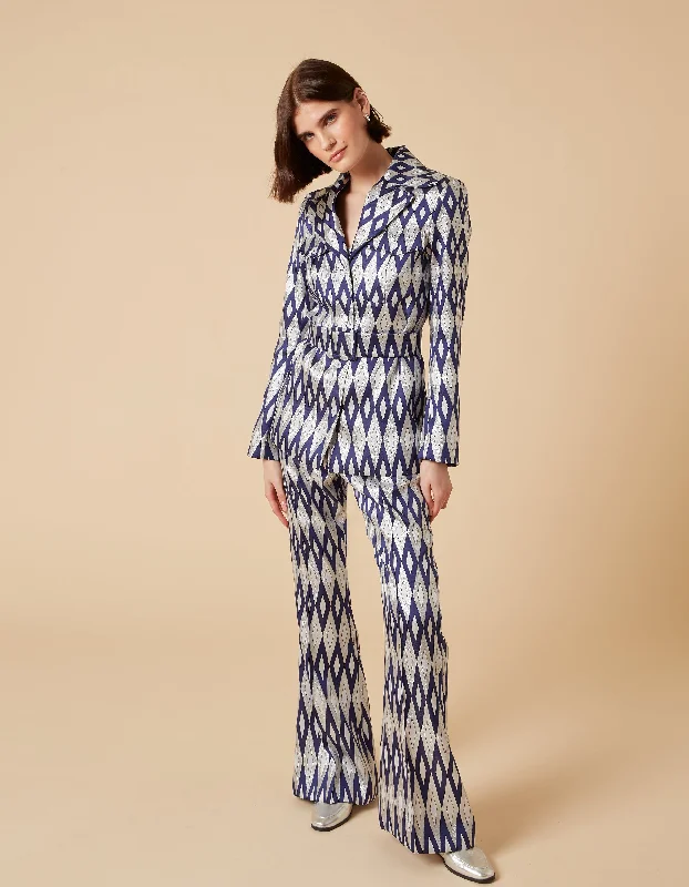 Lucille Blue Mirror Print Silk Jacquard Jacket