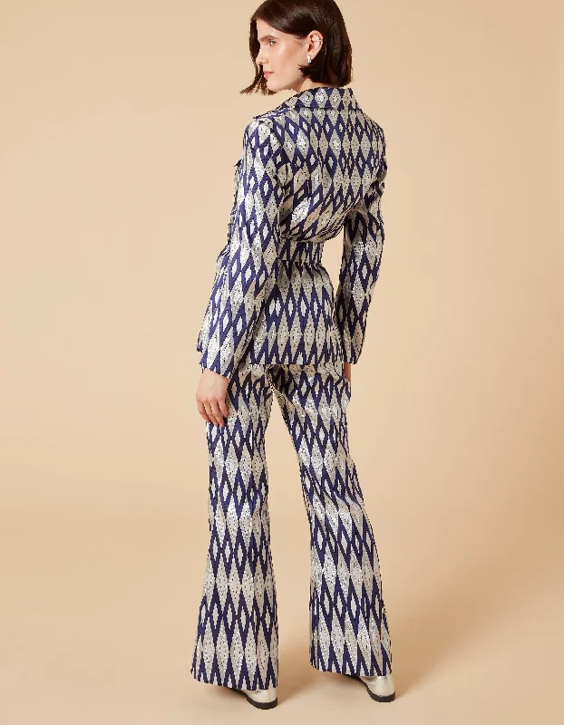 Lucille Blue Mirror Print Silk Jacquard Jacket