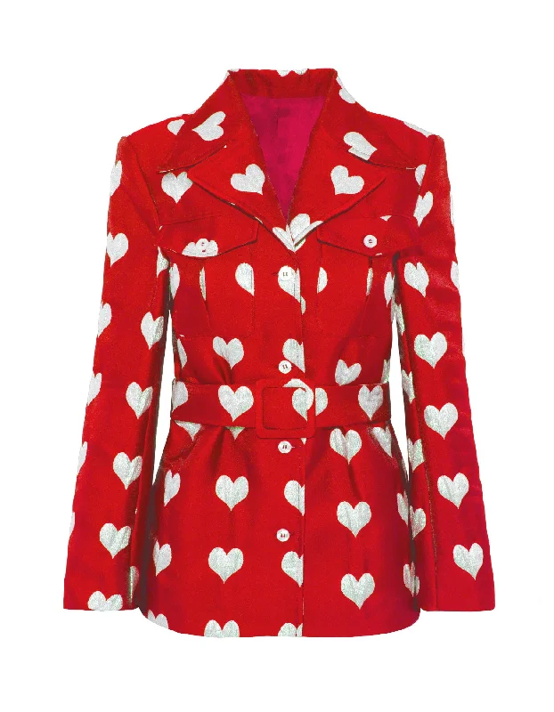 Lucille Red Heart Print Silk Jacquard Jacket