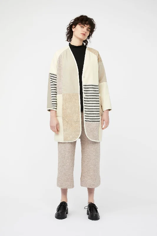 MOSAIC REVERSIBLE COAT ~ NEUTRALS [ Quilted Patchwork, Cream Wool, Linen ]