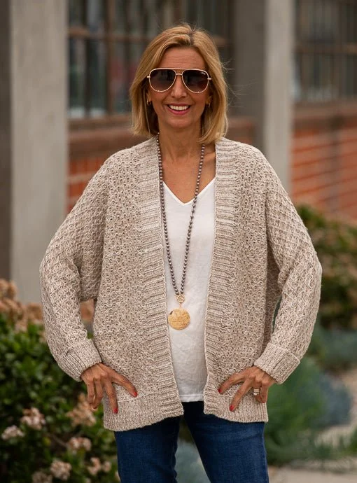 Natural Ivory Melange Yarn Textured Cardigan