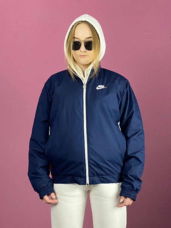 Nike Vintage Women's Windbreaker Jacket - S Navy Blue Polyester