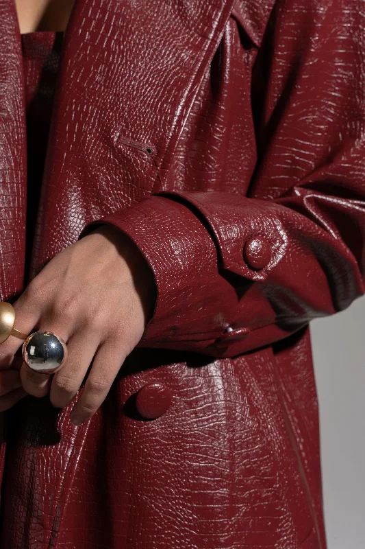 ONO Faux Leather Trench jacket in Burgundy