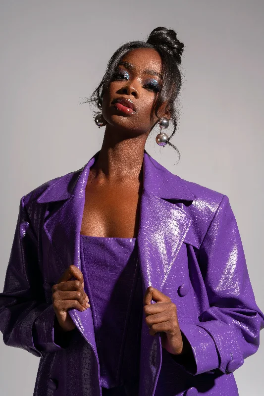 ONO Faux Leather Trench jacket in Purple