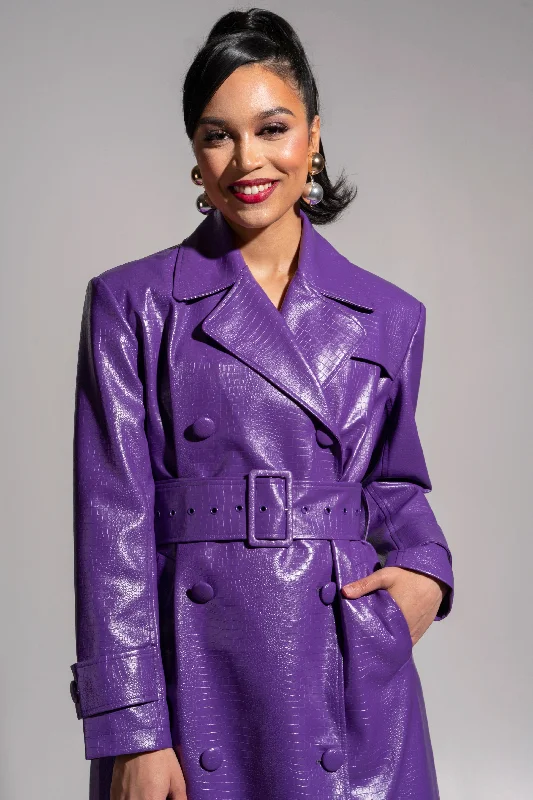 ONO Faux Leather Trench jacket in Purple