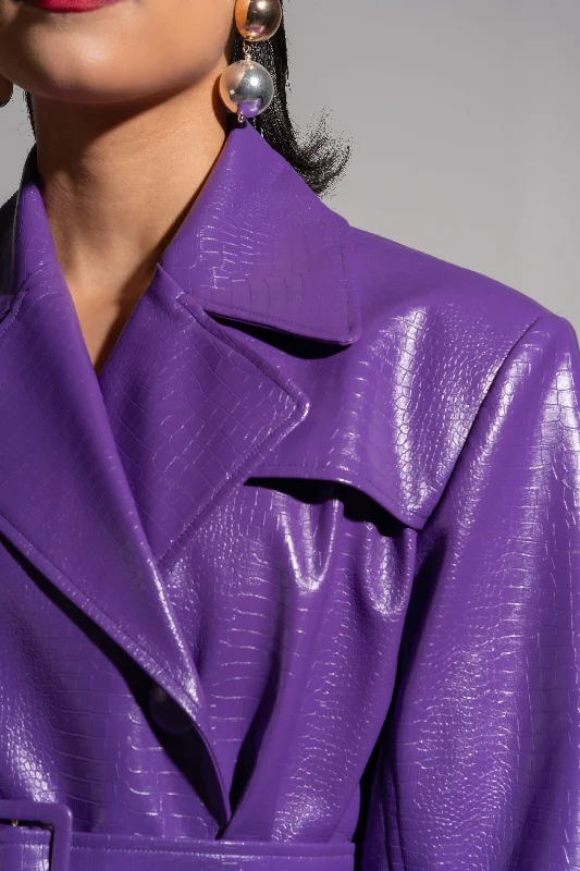 ONO Faux Leather Trench jacket in Purple