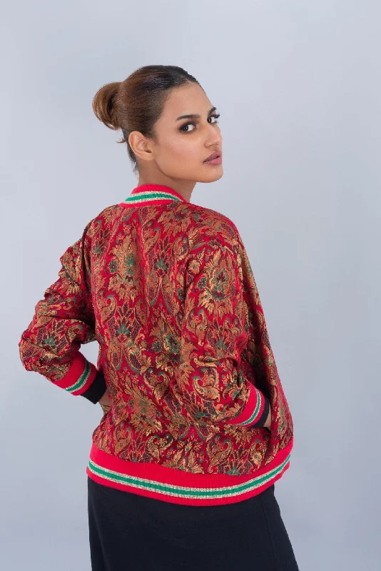 Red Banarasi Bomber Jacket