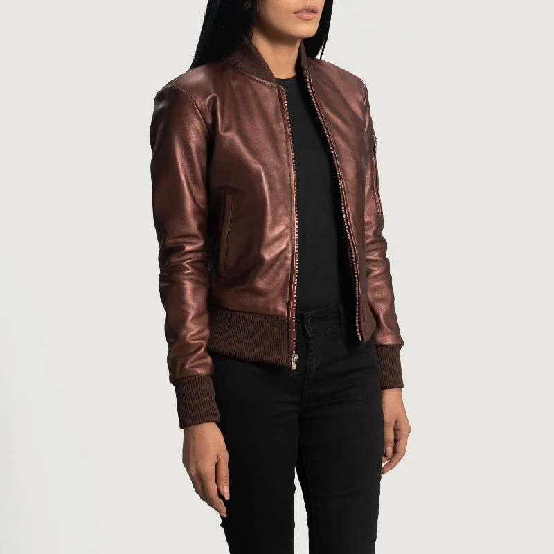 Reida Maroon Leather Bomber Jacket