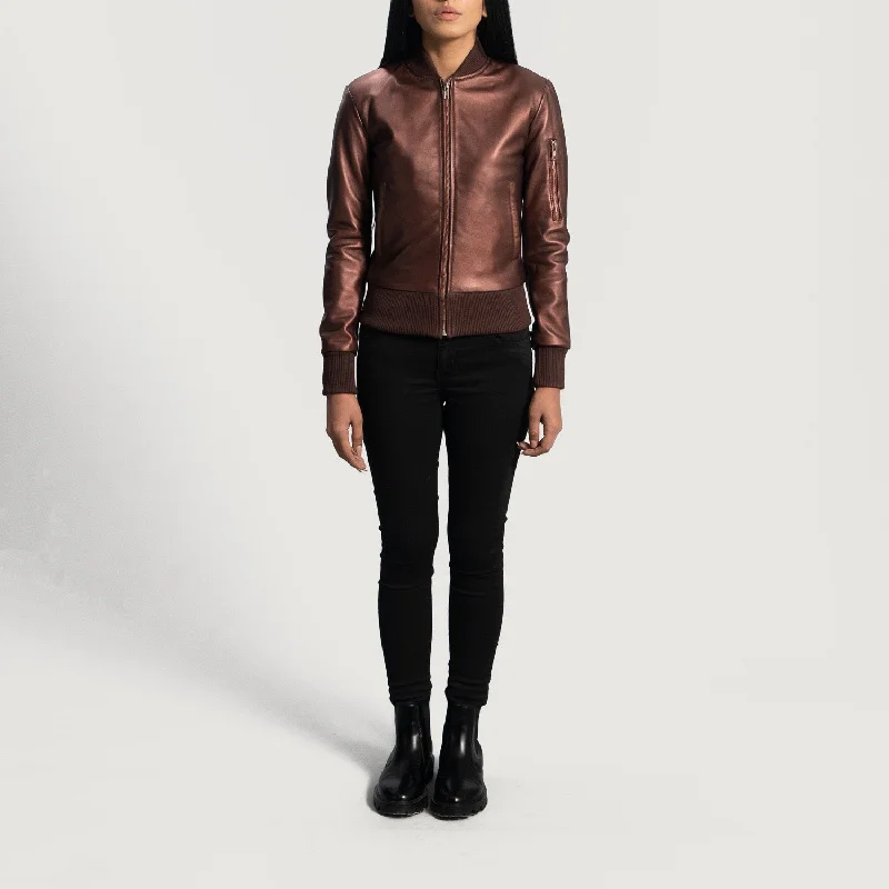 Reida Maroon Leather Bomber Jacket