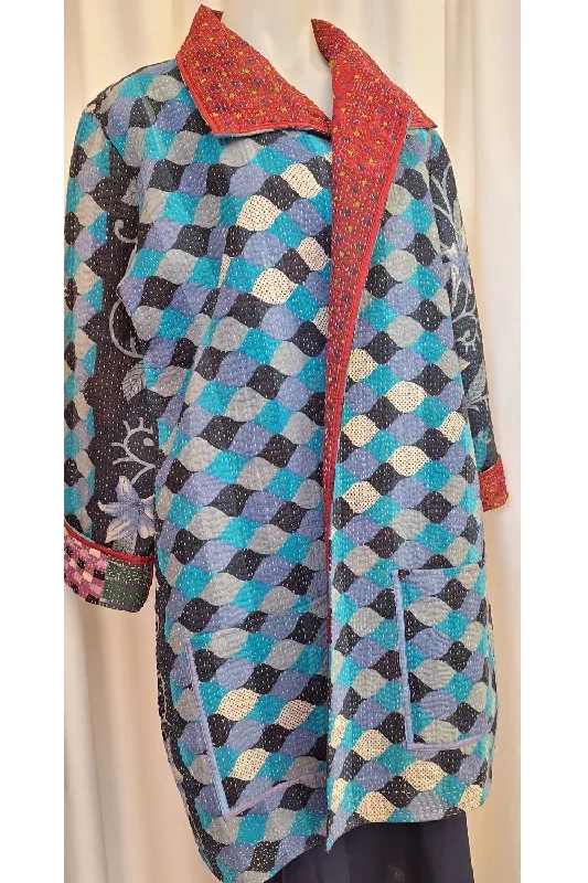 Reversible Cotton Vintage Kantha Stitched Coat - X