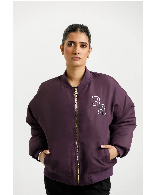 Rose Road Varsity Bomber Jacket - Plum