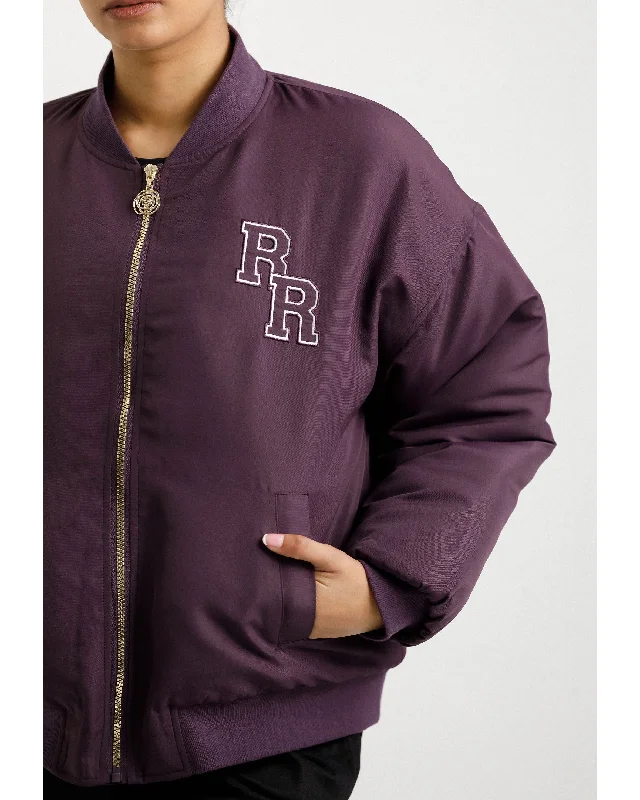 Rose Road Varsity Bomber Jacket - Plum