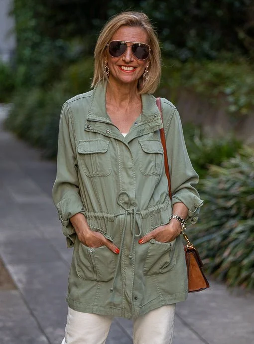 Sage Cargo Jacket With Drawstring Cord Belt