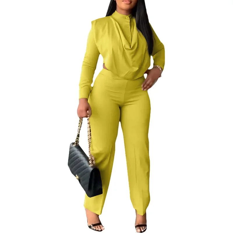 Sexy Off Waist Long Sleeve Shirt Trousers Set Women Outfit