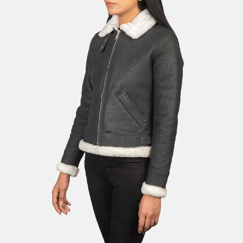 Sherilyn B-3 Black & White Leather Bomber Jacket