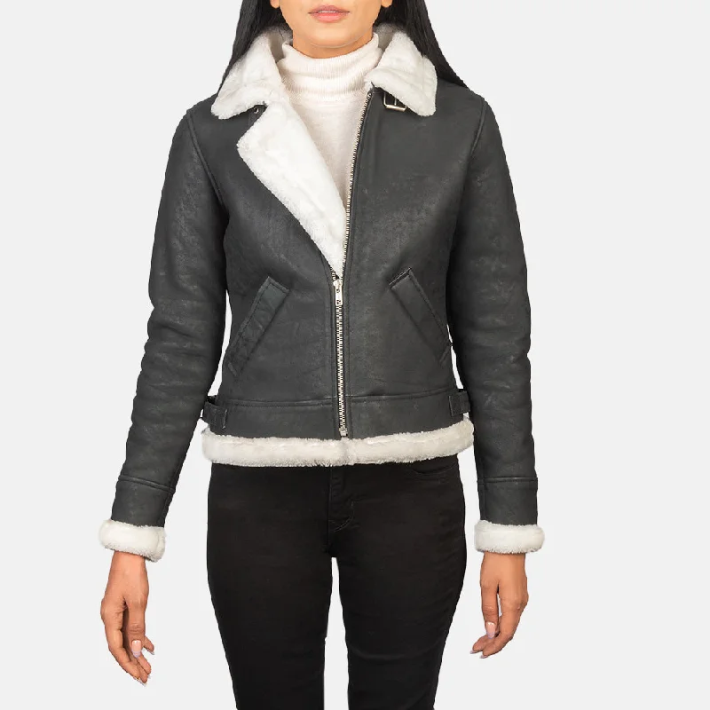 Sherilyn B-3 Black & White Leather Bomber Jacket