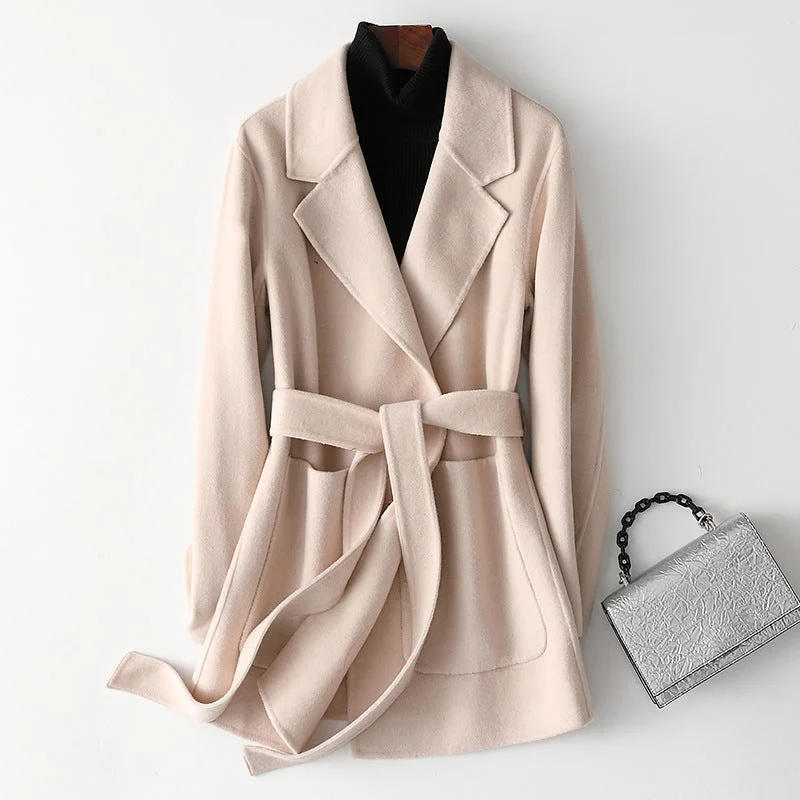 Short Double-sided Cashmere Coat for Small Women 2023 Autumn and Winter New Slim Small Fragrance Wool Coat Women Wholesale