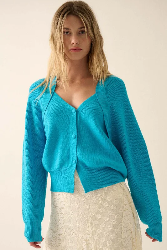 Shrug It Off Layered-Look Rib-Knit Cardigan Sweater