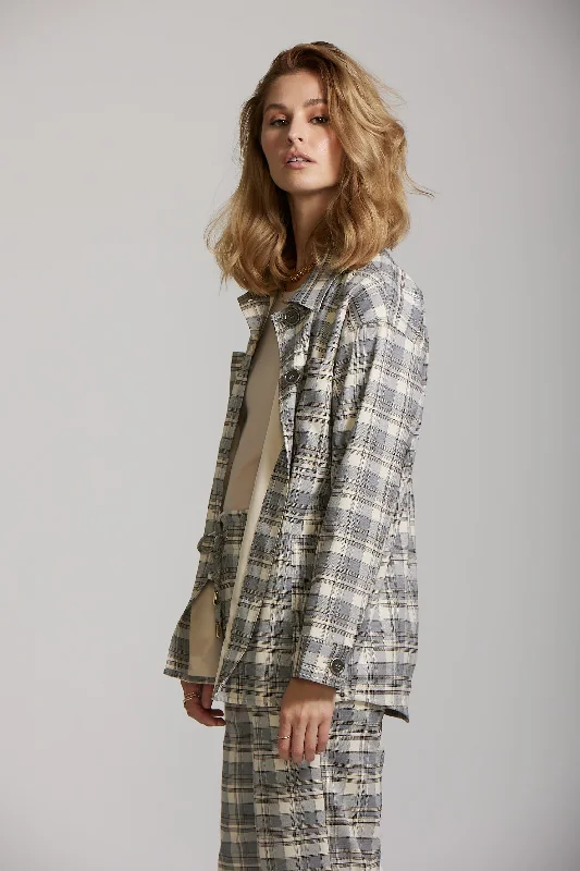 Stella Shacket - Grey Plaid print