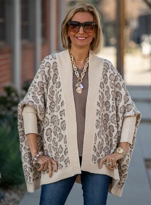 Taupe Cream Leopard Cape Cardigan