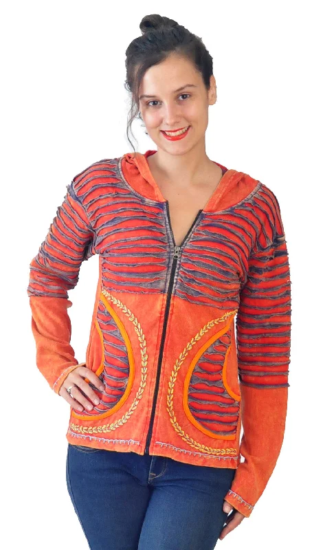 womens-multicolored-stone-washed-cotton-cardigan-with-attach-hood-razor-cut