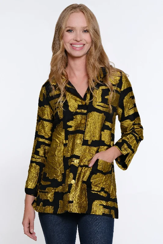 Woven Jacquard Button Front Jacket - Petite - Citron