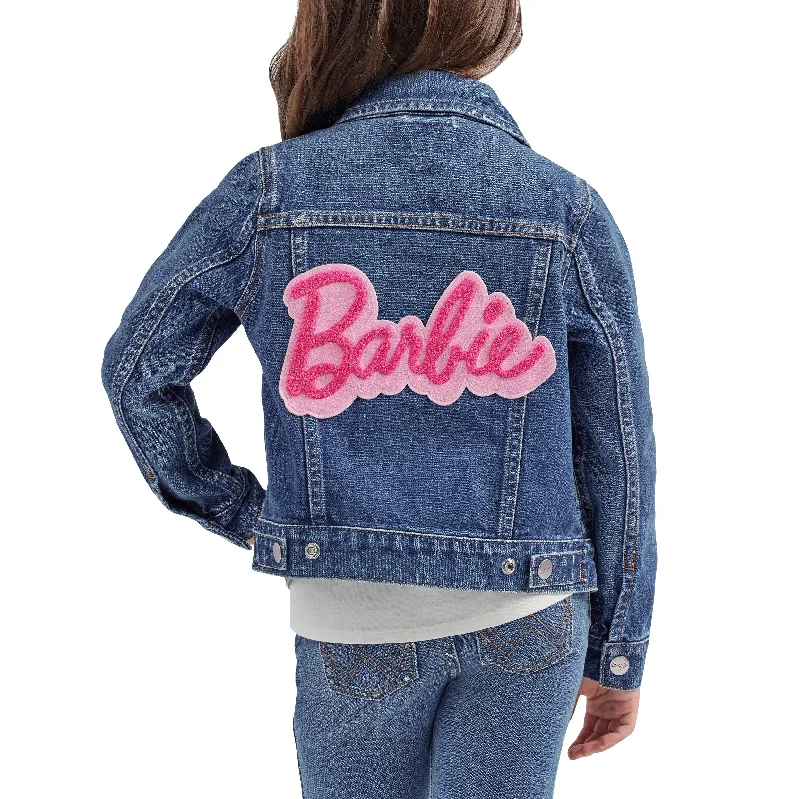 Wrangler X Barbie Girl's Barbie Logo Denim Jacket, Denim Blue